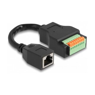 Delock RJ45 Kabel Cat.5e Buchse zu Terminalblock Adapter mit Drucktaster 15 cm