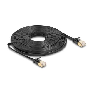 Delock RJ45 Netzwerkkabel Cat.6A Stecker zu Stecker mit robuster Rastnase und Cat.7 Rohflachbandkabel U/FTP 10 m schwarz