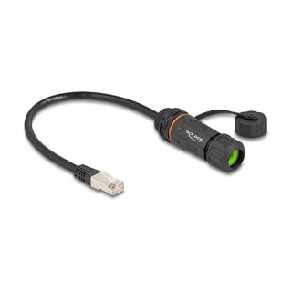 Delock Kabel RJ45 Stecker zu RJ45 Buchse Cat.6A zum Einbau mit M20 Gewinde und Gehäuse IP68 staub- und wasserdicht 25 cm schwarz