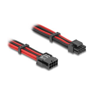 Verlängerungskabel 8 Pin EPS Stecker zu 4 + 4 Pin EPS Buchse Textilummantelung rot-schwarz 30 cm