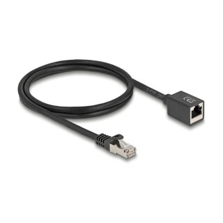 Delock Netzwerk Verlängerungskabel RJ45 Stecker zu RJ45 Buchse Cat.6A S/FTP 1 m schwarz