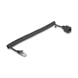 Delock RJ45 Spiralkabel Stecker zu Buchse Cat.5e UTP 0,8 m bis 2 m schwarz
