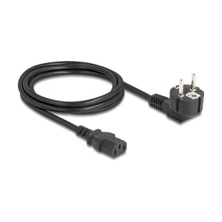 Delock Netzkabel PC Schutzkontaktstecker CEE 7/7 90° gewinkelt auf C13 Buchse, 2 m, 3 x 1,00 mm² schwarz