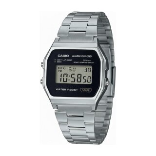 Casio A158WA Vintage Unisex-Uhr Digital mit Edelstahlarmband, silber