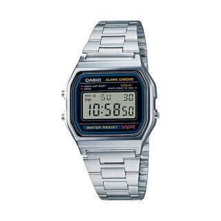 Casio A158WA-1DF Vintage Unisex-Uhr Digital mit Edelstahlarmband, schwarz/silber