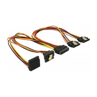 Delock Kabel SATA 15 Pin Strom Stecker mit Einrastfunktion > SATA 15 Pin Strom Buchse 2 x gerade / 1 x unten / 1 x oben 30 cm