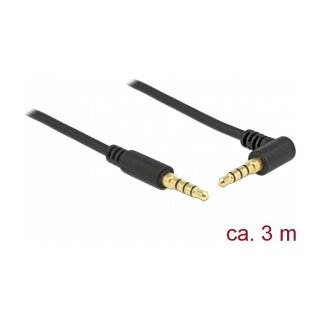 Klinkenkabel 3,5 mm 4 Pin Stecker > Stecker gewinkelt 3 m schwarz