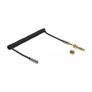 Delock Spiralkabel Verlängerung 3,5 mm 3 Pin Klinkenstecker zu Klinkenbuchse mit 6,35 mm Schraubadapter 2 m