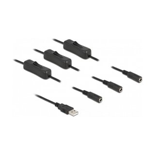 Kabel USB Typ-A Stecker zu 3 x DC 5,5 x 2,1 mm Buchse mit Schalter 1 m