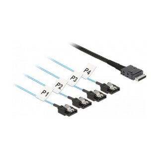Delock Kabel OCuLink SFF-8611 > 4 x SATA 7 Pin 1 m Metall