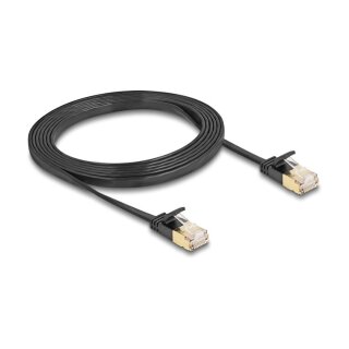 RJ45 Netzwerkkabel Cat.6A Stecker zu Stecker mit robuster Rastnase und Cat.7 Rohflachbandkabel U/FTP 2 m schwarz