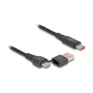 USB 2.0 Daten- und Schnellladekabel USB Type-C™ + USB Typ-A Stecker zu USB Type-C™ Stecker PD 3.1 140 W mit Leistungsanzeige 1,20 m