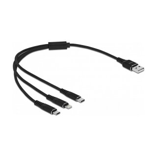 USB Ladekabel 3 in 1 Typ-A zu Lightning™ / Micro USB / USB Type-C™ 30 cm schwarz