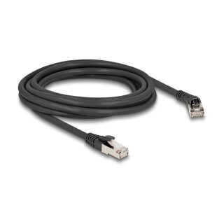 Delock RJ45 Netzwerkkabel Cat.8.1 S/FTP Stecker 45° nach rechts gewinkelt zu Stecker gerade bis 40 Gbps 3 m schwarz