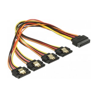 Delock Kabel SATA 15 Pin Strom Stecker mit Einrastfunktion > SATA 15 Pin Strom Buchse 4 x gerade 30 cm