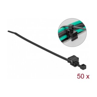 Delock Kabelbinder mit Befestigungsclip L 200 x B 4,8 mm schwarz 50 Stück