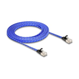 Delock RJ45 Flachband Netzwerkkabel mit Geflechtmantel Cat.6A U/FTP 3 m blau