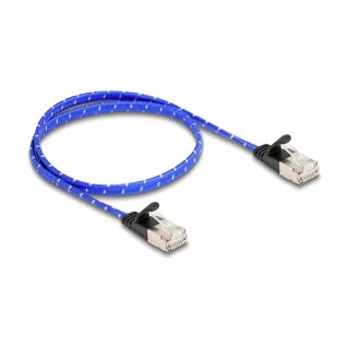 RJ45 Flachband Netzwerkkabel mit Geflechtmantel Cat.6A U/FTP 0,5 m blau