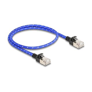 RJ45 Netzwerkkabel mit Geflechtmantel Cat.6A U/FTP Slim 0,5 m blau