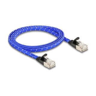RJ45 Flachband Netzwerkkabel mit Geflechtmantel Cat.6A U/FTP 1 m blau