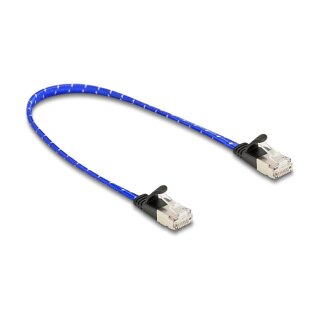 RJ45 Flachband Netzwerkkabel mit Geflechtmantel Cat.6A U/FTP 0,3 m blau