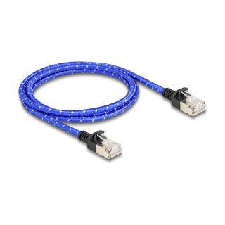 Delock RJ45 Netzwerkkabel mit Geflechtmantel Cat.6A U/FTP Slim 1 m blau
