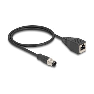 Delock M12 Kabel D-kodiert 4 Pin Stecker zu RJ45 Buchse PVC 0,5 m