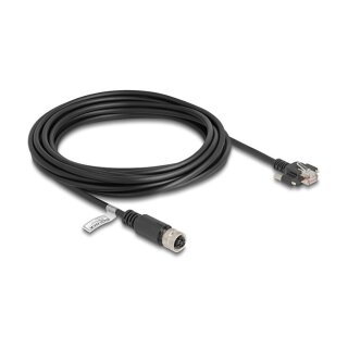Delock M12 Kabel D-kodiert 4 Pin Buchse zu RJ45 Stecker mit Schrauben Cat.5e FTP 5 m schwarz