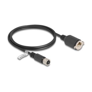 Delock M12 Kabel D-kodiert 4 Pin Buchse zu RJ45 Buchse zum Einbau Cat.5e FTP 1 m schwarz