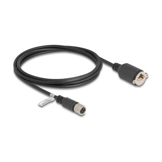 Delock M12 Kabel X-kodiert 8 Pin Buchse zu RJ45 Buchse zum Einbau Cat.6A S/FTP 2 m schwarz