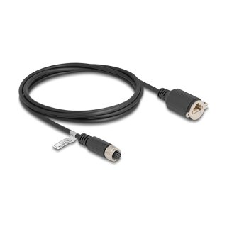 Delock M12 Kabel A-kodiert 8 Pin Buchse zu RJ45 Buchse zum Einbau Cat.5e FTP 2 m schwarz