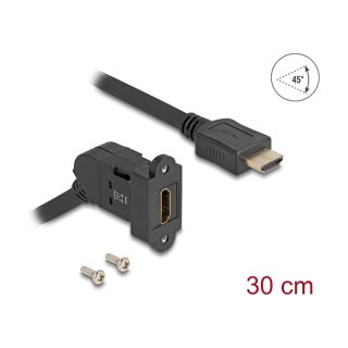 Delock Keystone Modul HDMI Einbaubuchse 45° gewinkelt zu HDMI Stecker mit 30 cm Kabel 8K 60 Hz schwarz