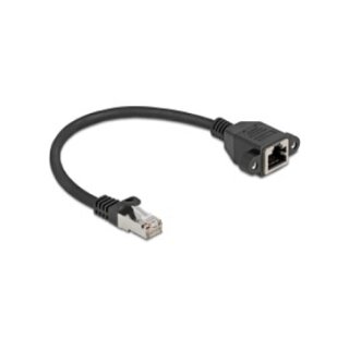 Netzwerk Verlängerungskabel S/FTP RJ45 Stecker zu RJ45 Buchse Cat.6A flache Ausführung 0,25 m schwarz