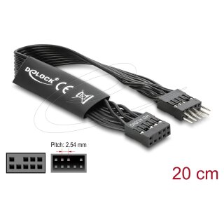 Delock HD Audio Flachbandkabel Mainboard Verlängerungskabel 9 Pin Pfostenstecker zu Pfostenbuchse 20 cm schwarz