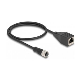 Delock M12 Adapterkabel D-kodiert 4 Pin Buchse zu RJ45 Buchse 50 cm