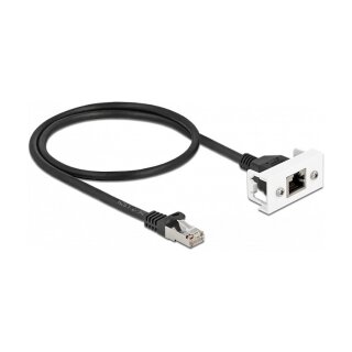 Netzwerk Verlängerungskabel für Easy 45 Modul S/FTP RJ45 Stecker zu RJ45 Buchse Cat.6A 50 cm schwarz / weiß
