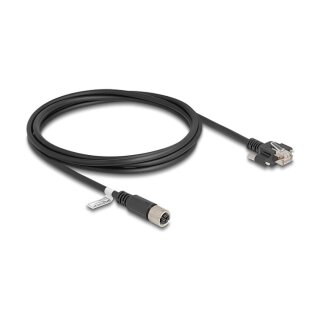 Delock M12 Kabel X-kodiert 8 Pin Buchse zu RJ45 Stecker mit Schrauben Cat.6A S/FTP 2 m schwarz