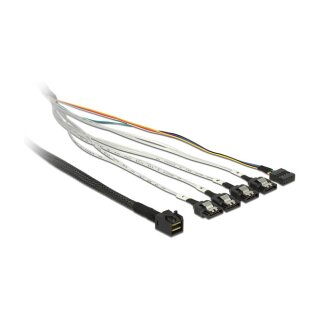 Kabel Mini SAS SFF-8643 > 4 x SATA 7 Pin + Sideband 0,5 m Metall