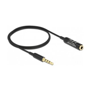 Delock Audio Verlängerungskabel Klinke 3,5 mm 4 Pin Stecker zu Buchse Ultra Slim 0,5 m schwarz