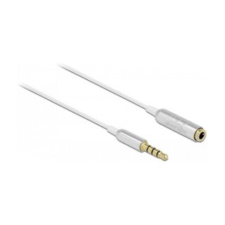 Delock Audio Verlängerungskabel Klinke 3,5 mm 4 Pin Stecker zu Buchse Ultra Slim 0,5 m weiß