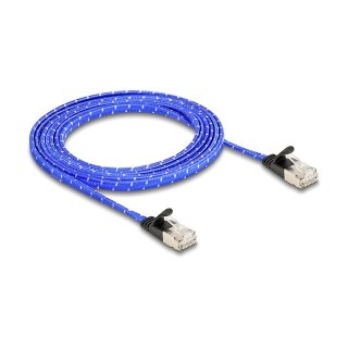 RJ45 Flachband Netzwerkkabel mit Geflechtmantel Cat.6A U/FTP 2 m blau