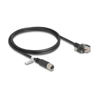 Delock M12 Kabel X-kodiert 8 Pin Buchse zu RJ45 Stecker mit Schrauben Cat.6A S/FTP 1 m schwarz