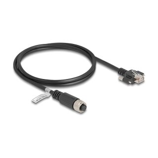 M12 Kabel A-kodiert 8 Pin Buchse zu RJ45 Stecker mit Schrauben Cat.5e FTP 1 m schwarz