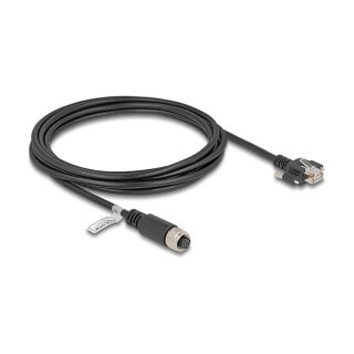Delock M12 Kabel A-kodiert 8 Pin Buchse zu RJ45 Stecker mit Schrauben Cat.5e FTP 3 m schwarz