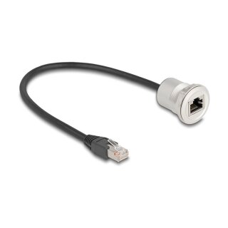 Delock RJ45 Einbaubuchse mit Kabelpeitsche Stecker Cat.5e STP 30 cm Aluminium