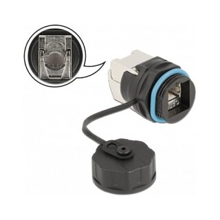 Kabelverbinder RJ45 Buchse zu Cat.6A LSA mit Verschlusskappe wasserfest