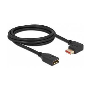 DisplayPort Verlängerungskabel Stecker 90° links gewinkelt zu Buchse 8K 60 Hz 2 m