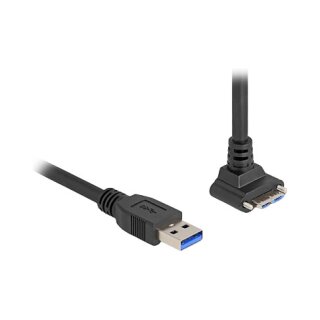 USB 5 Gbps Kabel USB Typ-A Stecker gerade zu USB Micro-B Stecker mit Schraubenabstand 18 mm 90° nach oben gewinkelt 1 m schwarz
