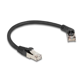 Delock RJ45 Netzwerkkabel Cat.6A S/FTP Stecker 45° nach rechts gewinkelt zu Stecker gerade 0,25 m schwarz