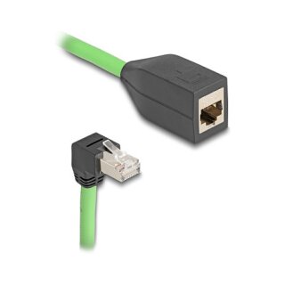 Delock RJ45 Netzwerk Verlängerungskabel Cat.6A Stecker unten gewinkelt zu Buchse SF/UTP schleppkettentauglich PUR (TPU) 2 m grün
